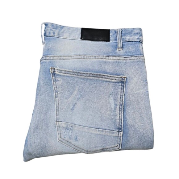 Smoke Rise Jeans Mens 36x32 Blue Distressed Ripped Light Wash Denim Streetwear - Picture 10 of 13